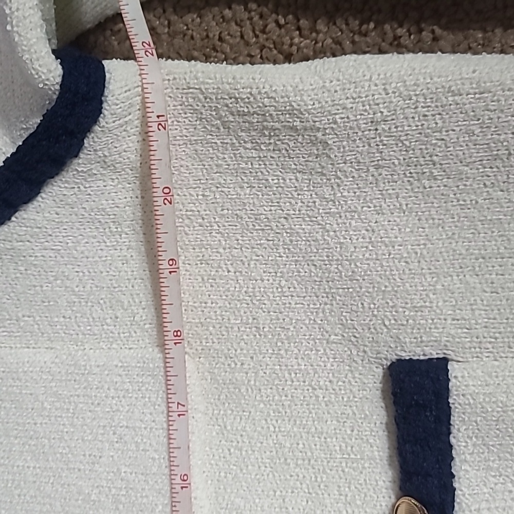 MAEVE by Anthropologie Collarless Tipped Knit Jacket in Beige and Blue - Picture 8 of 9